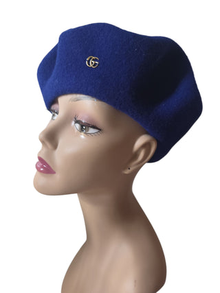Gucci Blue GG logo charm Wool Beret M sz