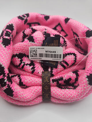 Louis Vuitton Pink Black Wool 3D Monogram Beanie NWT