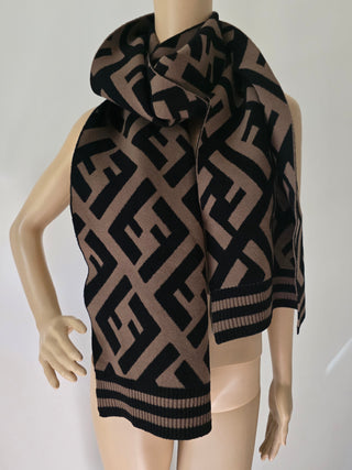 Fendi Brown FF Monogram Wool oversized scarf