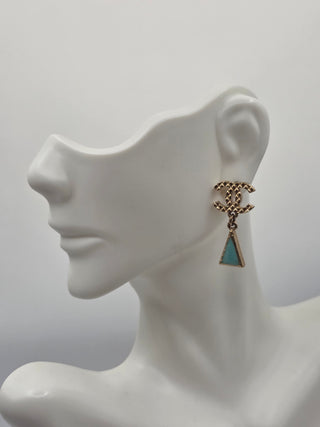 Chanel Gold-tone Enamel Interlocking CC Drop Earrings