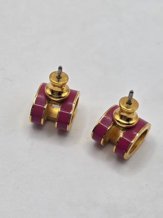 Hermès Gold-tone Pink Pop H Stud Earrings
