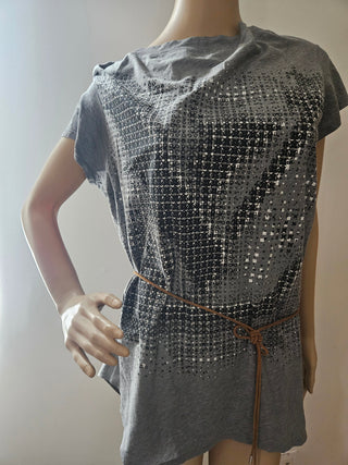 Louis Vuitton Grey 2011 LV Print Bateau Neckline Belted Top XL sz