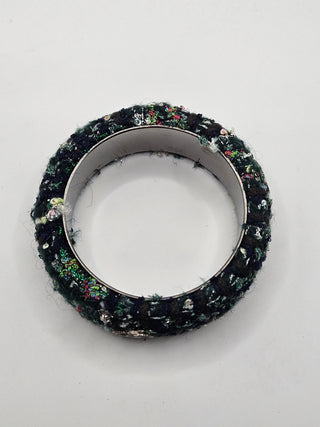 Chanel Multicolor Embroidered Tweed CC Logo Bangle