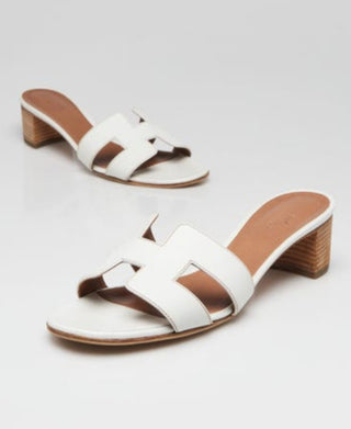 Hermes White Calfskin Leather Oasis Sandals Size 8/38.5