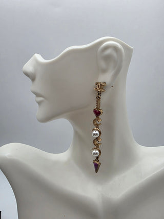 Chanel Gold-tone Faux Pearl & Enamel 'Coco Chanel' Drop Earrings