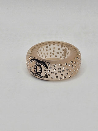 Chanel Beige Strass & Resin Interlocking CC Band Ring Size: 5.75