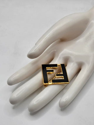 Fendi Gold-tone Forever Fendi FF logo Enamel Brooch