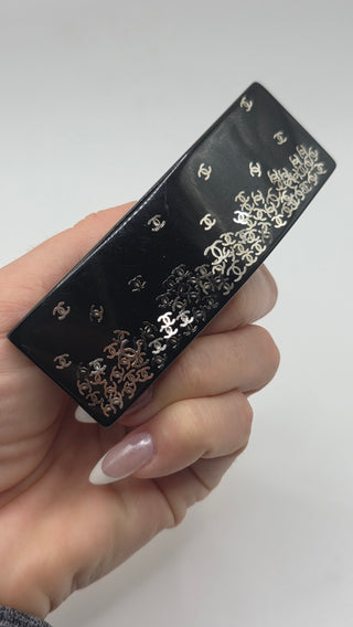 Chanel Black Silver-tone Interlocking CC Charm hair clip