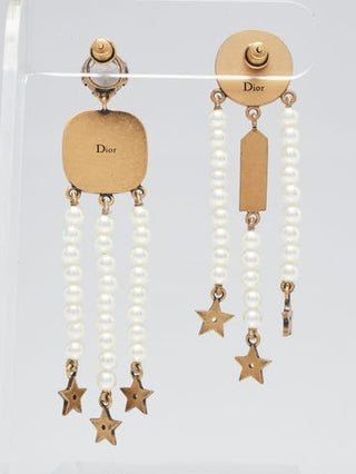 CHRISTIAN DIOR Goldtone Metal/Pearl/Crystal Drop Star Earrings