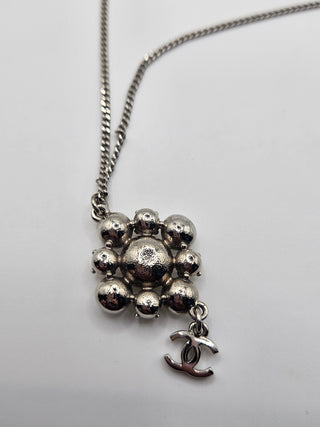 Chanel Silver-tone Strass Interlocking CC Pendant Necklace