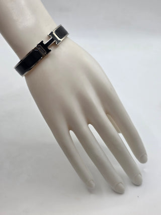 Hermes Black Enamel Palladium Plated Clic-H Narrow PM Bracelet