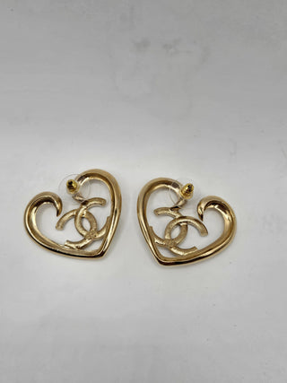 Chanel Gold-tone 2023 Strass Interlocking CC Heart Earrings