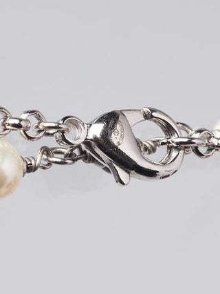 Chanel Silver-tone Black White Bead Glass Pearl Interlocking CC Long Necklace