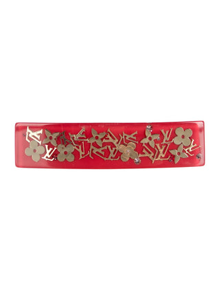 Louis Vuitton Red Gold-tone LV Monogram Inclusion Acrylic Barrette