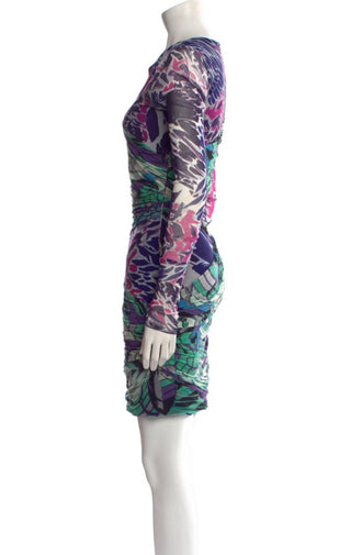 Emilio Pucci Blue Multicolor Signature Print Sexy long-sleeved dress 4 sz