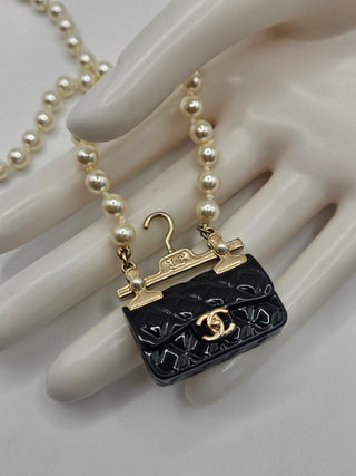 Chanel 2023 Golf-tone Pearl Resin CC Charm Pendant Necklace