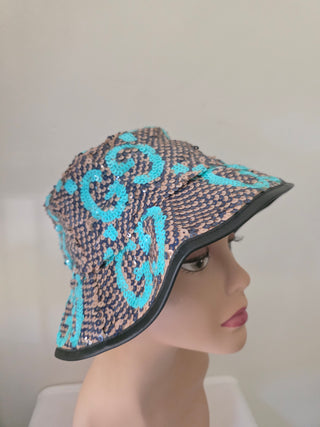 Gucci Brown Blue Sequin Jumbo GG Bucket Hat S sz