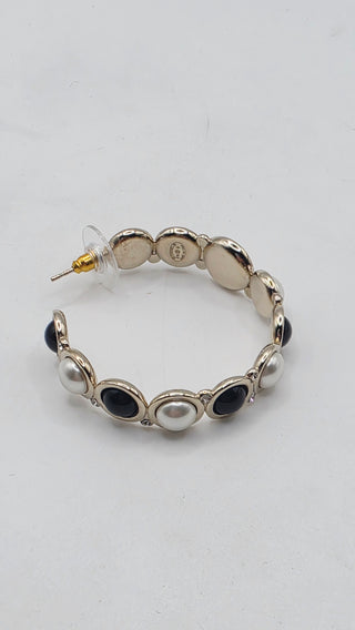 Chanel Faux Pearl Strass Interlocking CC Hoop Earrings