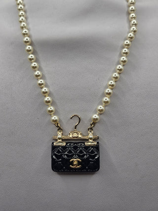 Chanel 2023 Golf-tone Pearl Resin CC Charm Pendant Necklace