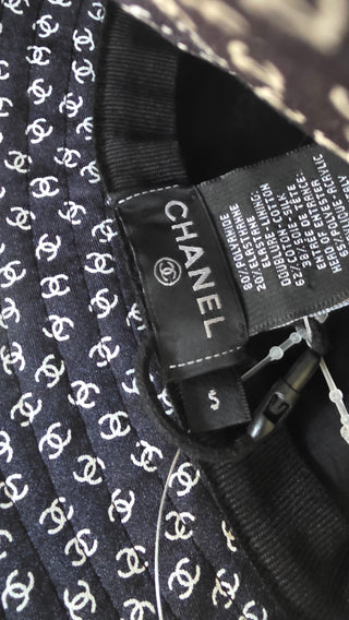 Chanel Black white Interlocking CC Nylon Bucket Hat S sz