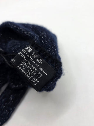 Chanel Dark Blue Metallic Cashmere Silk Knit CC Gloves