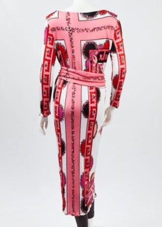 Emilio Pucci Pink/White Rayon Printed Long Sleeve Dress 12/46 sz