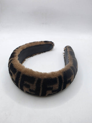 Fendi Brown FF Pattern Print Shearling Headband