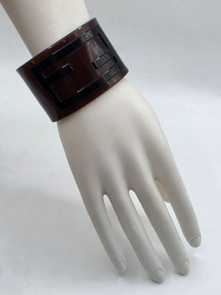 Fendi Brown Resin FF Logo Wide Cuff Bracelet