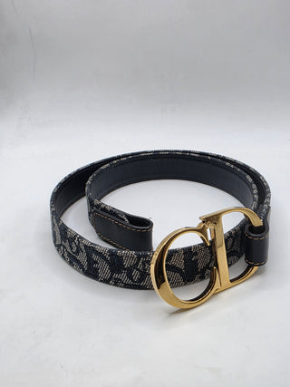 Christian Dior Blue Trotter Logo Canvas CD Belt 80 sz