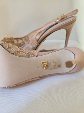 Dolce & Gabbana Beige Lace Pattern Slingback Pumps 40.5
