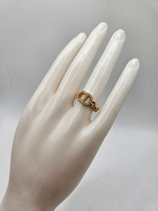 Christian Dior Gold-tone Crystal Clair D Lune Band Ring Size: 6