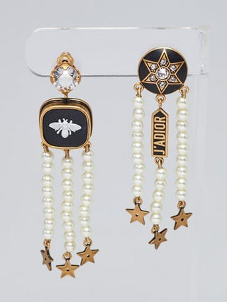 CHRISTIAN DIOR Goldtone Metal/Pearl/Crystal Drop Star Earrings