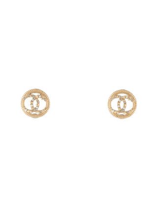 Chanel Gold-tone Faux Pearl Strass CC Stud Earrings