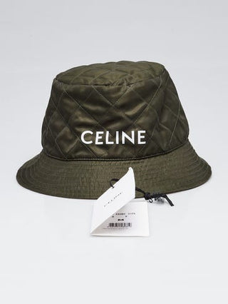 Celine Dark Green Orange Quilted Polyester Logo Bucket Hat Size M