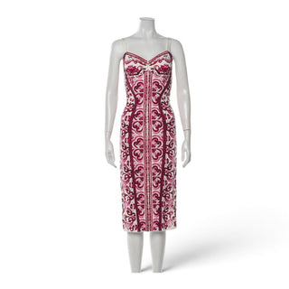 Dolce & Gabbana Pink White Silk Printed Midi Length Dress 4 sz