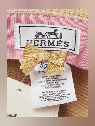 Hermes Beige Woven Straw Izia H Kilt Hat Size 59