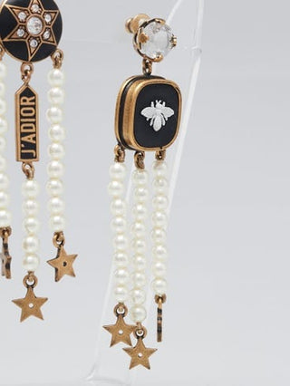 CHRISTIAN DIOR Goldtone Metal/Pearl/Crystal Drop Star Earrings