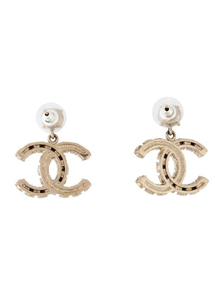 Chanel Gold-tone Faux Pearl Strass Interlocking CC Drop Earrings