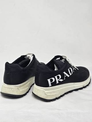 PRADA Black Nylon Logo Printed Sneakers 39.5 EU