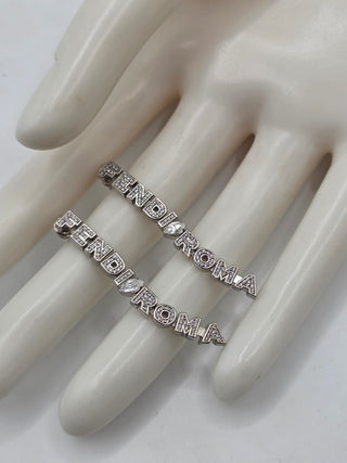 Fendi Silver-tone Logo Crystal Roma Drop Earrings