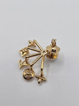 Louis Vuitton Gold-tone Faux Pearl LV Logo Cruiser Earrings