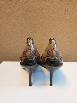 Gucci Brown GG Monogram mid heel pumps 39.5 sz