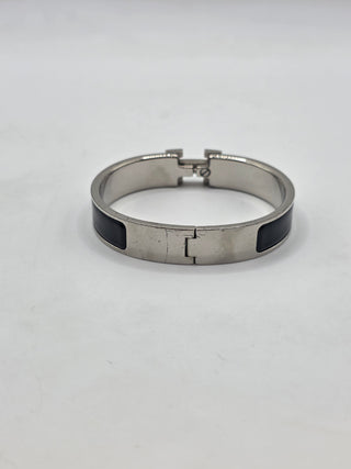 Hermes Black Enamel Palladium Plated Clic-H Narrow PM Bracelet