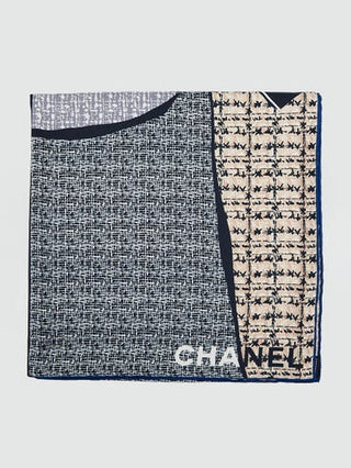 Chanel Blue Multicolor Silk Interlocking CC Printed Square Scard