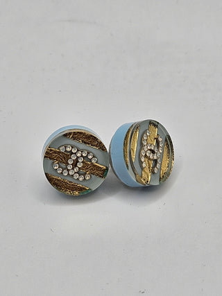 Chanel Gold-tone Blue Resin CC Stud Earrings