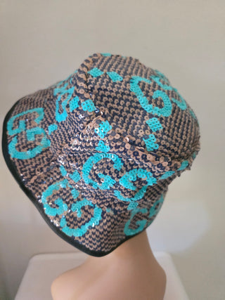Gucci Brown Blue Sequin Jumbo GG Bucket Hat S sz