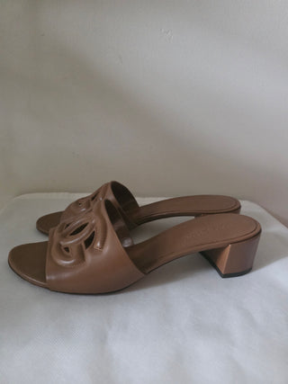 Dolce & Gabbana Brown Leather DG Cutout Slides sandals 39.5 sz