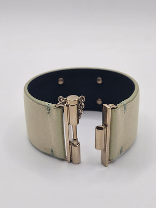 Chanel Iridescent Green Leather Interlocking CC Logo Cuff