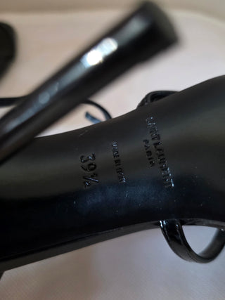 Saint Laurent Opyum Black Patent Leather YSL T-Strap Sandals 39.5 sz