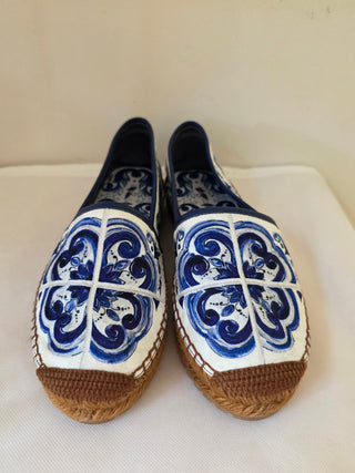 Dolce & Gabbana Blue White Signature print espadrilles 36 sz